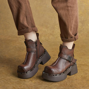 Nuevas Botas de Plataforma con Cordones Estilo Inglés, Hechas a Mano con Cuero Genuino, Punta Redonda, Ideales para Regalo - Product Image 2