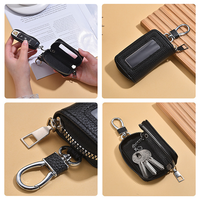 Porte-clés universel pour voiture avec fermeture éclair, en cuir PU texturé litchi, fenêtre transparente rectangulaire, porte-clés PVC personnalisé