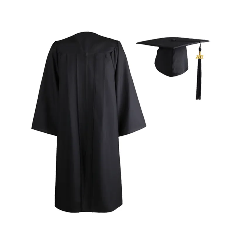 Cheap polyester university adults high school black matte custom graduation hat and gown