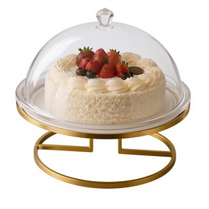New Arrival Round <b>Glass</b> <b>Cake</b> Stand With Gold Metal Base And <b>Dome</b> Cover Reusable Dessert Display Stand For Home Wedding Birthday - Product Image 4