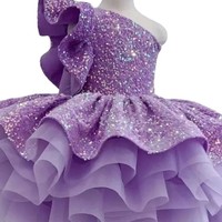 Robe tutu à sequins violets pour enfants, à une épaule, avec volants en tulle, costume de princesse pour fête d'anniversaire