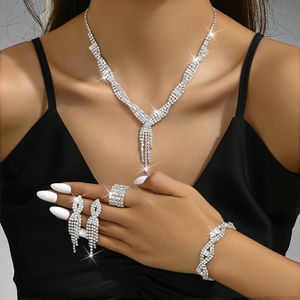 Set Kalung Liontin Berlian Elegan dengan Rumbai Mewah, Rantai Paduan Tembaga, Perhiasan dengan Anting untuk Wanita, Hadiah - Product Image 5