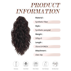 Perruques queue de cheval tendance 14 pouces 35cm 107g en fibre haute température, ondulées et volumineuses avec mèches colorées pour femmes - Product Image 5