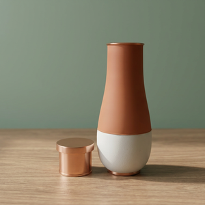 Jarra de Cobre Puro Premium con Bloques de Color, Jarra de Terracota Mate Naranja y Azul Pastel, Recipiente de Lujo para Bebidas, Artículos Metálicos para el Bienestar - Product Image 2