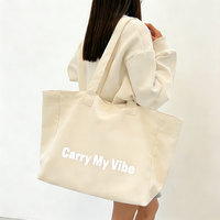 Sac fourre-tout en toile de coton uni grande capacité pour femme, avec logo personnalisé imprimé, idéal pour le voyage et le shopping