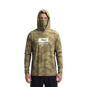 T-shirt à capuche de pêche pour <span class=keywords><strong>homme</strong></span> grande taille, imprimé camouflage sable Mahi Mahi, personnalisé en usine, avec <span class=keywords><strong>masque</strong></span> facial UPF50+, imperméable, respirant et anti-humidité - Product Image 2