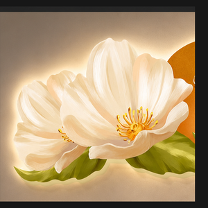 Decoración de Pared LED con Flor de Magnolia Blanca y Naranja, Arte Botánico Horizontal con Luz para Sofá, Comedor, Hotel, Interiores de Salón - Product Image 3