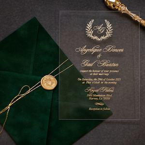 Dunkelgrüne Wildleder Samt Umschlag Acryl Quinceaera Einladungen Licht Acryl Hochzeits einladung karte - Product Image 2