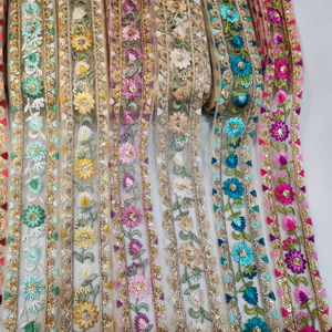 Filet de mode nouveau design couture à la main dentelle de broderie de fleurs, dentelle de bordure de robe - Product Image 2