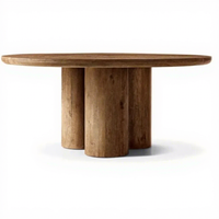 Ensemble table et chaises de salle à manger en bois massif simple, table ronde pour petit espace domestique, style français haut de gamme rétro en chêne