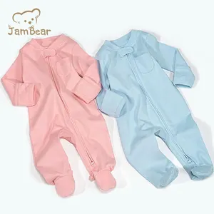<span class=keywords><strong>JamBear</strong></span> Baby Blanks algodón Footie mono mameluco infantil 100% algodón orgánico Footie para niños mono de punto - Product Image 1
