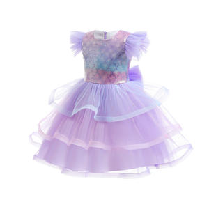 Vestido de princesa de verano para niñas, disfraz de sirena de unicornio con manga de volantes y lentejuelas para cumpleaños y Halloween - Product Image 6