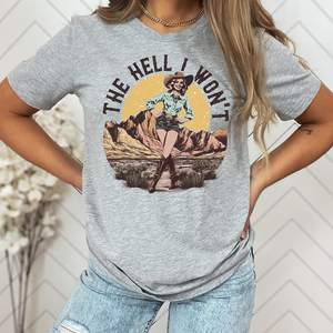 T-shirt retrò da donna The Hell I Won't stampata con scollo rotondo e maniche corte, casual, in jersey di cotone 100%, adatta a tutte le stagioni - Product Image 2