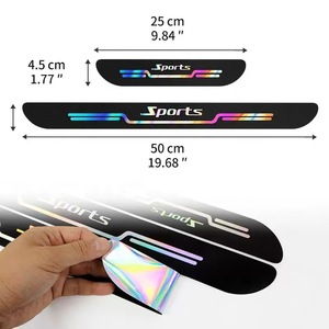 4 protectores de umbral de <span class=keywords><strong>puerta</strong></span> de coche con láser, pegatinas de película con logotipo, protectores contra arañazos para puertas de vehículos - Product Image 6
