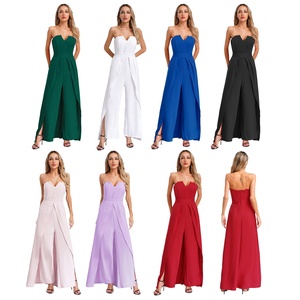 Combinaison décontractée pour femme, dernière tendance, taille haute, jambe large, fente latérale, idéale pour banquets, concours de beauté et mariages - Product Image 1