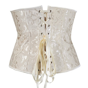 Women's <b>Black</b> Satin <b>Corset</b> With Embroidery <b>Lace</b>-<b>Up</b> Waist Cincher Firm Control Lingerie Bustier - Product Image 2