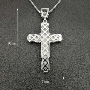 Stainless Steel <b>Cross</b> Pendant Necklace With Rhinestones Pave Setting Unisex Fashion Jewelry - Product Image 5