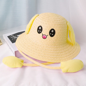 Chapeaux de paille à oreilles de <span class=keywords><strong>lapin</strong></span> tricotées pour enfants, vente <span class=keywords><strong>en</strong></span> gros, chapeaux de soleil d'été personnalisés pour la plage, chapeaux de paille à oreilles de <span class=keywords><strong>lapin</strong></span> pour enfants - Product Image 3