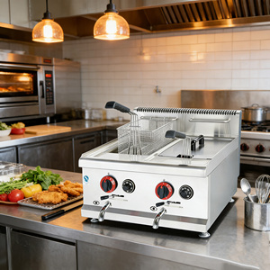 Friteuse industrielle à gaz double cuve 14L+14L pour frites, design relevable, pour comptoir, conforme aux normes alimentaires commerciales - Product Image 5