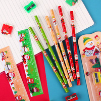 Ensemble de crayons en bois personnalisés à faible MOQ, cadeaux de papeterie fantaisie pour enfants, thème Noël Kawaii, dessins animés