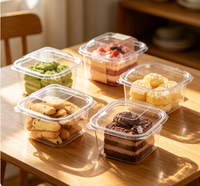 Boîte à friandises carrée transparente en plastique à charnières, avec couche extérieure résistante aux rayures, pour noix, biscuits, mini-pâtisseries, collations, confiseries de fêtes et cadeaux