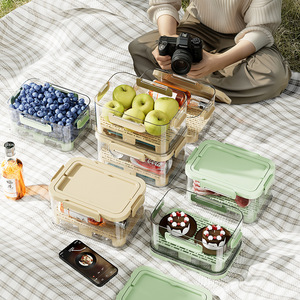 Portable Food Storage Container Rectangle Clip On Lid For Camping Picnic Fruit Storage With Ventilated Tray - Product Image 4