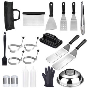 ชุดอุปกรณ์แผ่นเหล็กด้านบนแบนสำหรับแคมป์เชฟ,ชุดแผ่นเหล็ก14ชิ้นพร้อมแผ่นโลหะไม้พายแผ่นเหล็กที่ขูดวงแหวนไข่ชุดเครื่องมือสำหรับบาร์บีคิว - Product Image 5