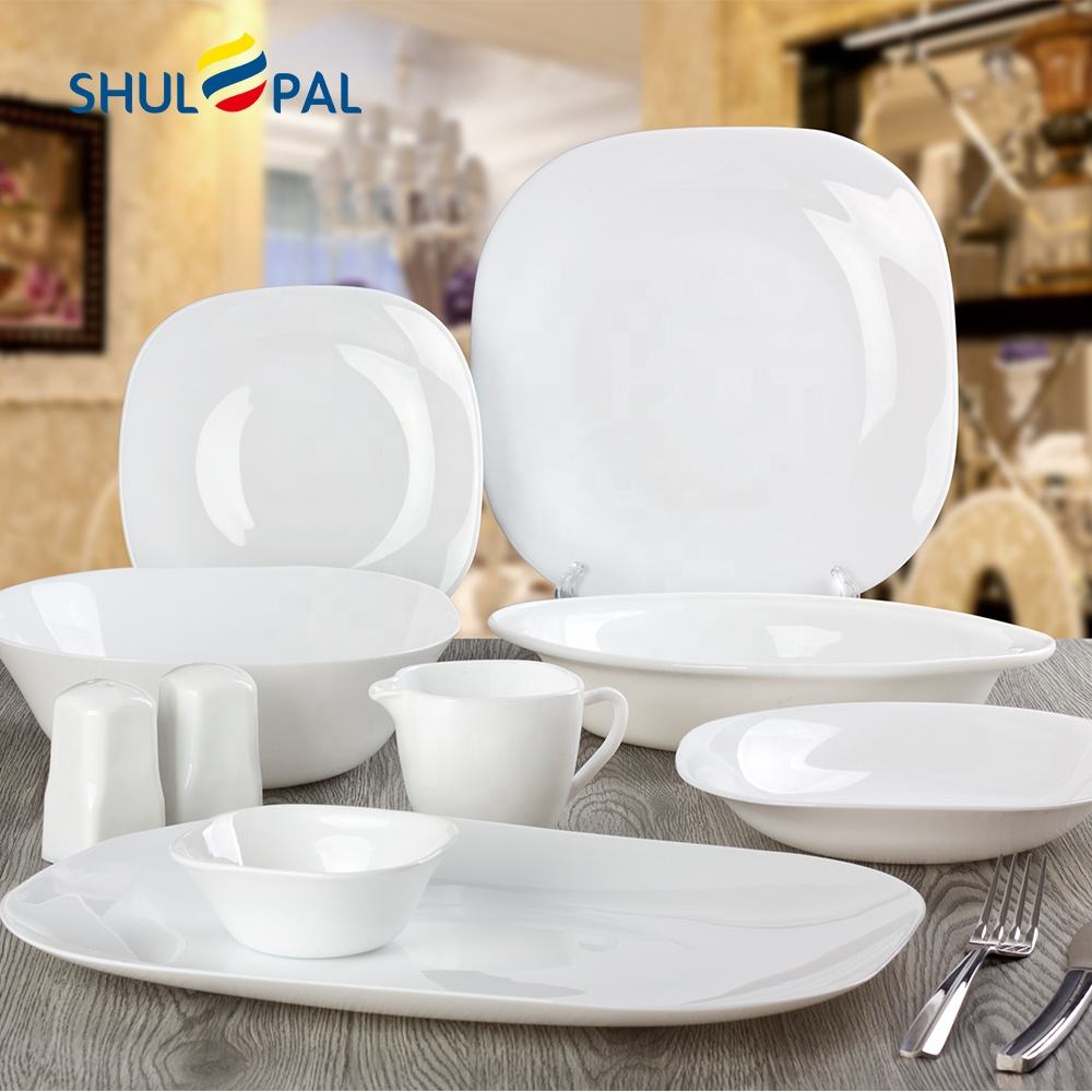 Square Modern Dinner Plate Sets 30 PCS Modern Opal Glassware Set