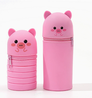 Porte-stylo pliable en silicone motif dessin animé, forme d'animal mignon, gobelet rétractable, pratique et créatif, étui à crayons, fourniture d'usine