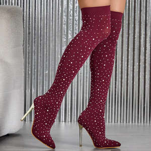 2025 New Elastic Thin Mesh <b>Boots</b> Rhinestone High Tube Over the Fashion Street Artifact Large Size <b>Boots</b> - Product Image 3