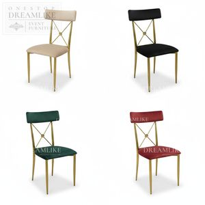 Chaise de mariage moderne en acier inoxydable doré avec dossier en X, coussin en velours bleu, pour banquets et événements, location, fournisseur direct d'usine pour commandes en gros - Product Image 3
