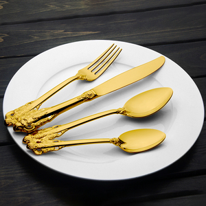 La mejor venta de vajilla chapada en oro real, juegos de regalos, juego de cubiertos de acero inoxidable, juegos de cubiertos de boda - Product Image 6