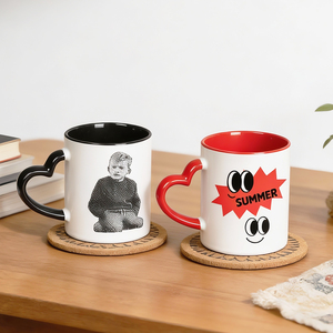 Taza de cerámica en blanco de 11 oz con asa de corazón y interior de color, ideal para prensa de calor DIY, regalo para el hogar u oficina, venta al por mayor - Product Image 3