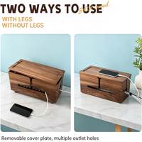 Boîte de gestion de câbles en bois de grande taille pour dissimuler les multiprises et les câbles, boîte à câbles en bois massif de grande taille compatible avec les multiprises, pieds détachables
