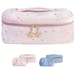 Velvet <b>Makeup</b> Bag Wholesale Customizable Large Capacity Travel Toiletry Cosmetic Fashionable Material Open Closure Design - Product Image 1