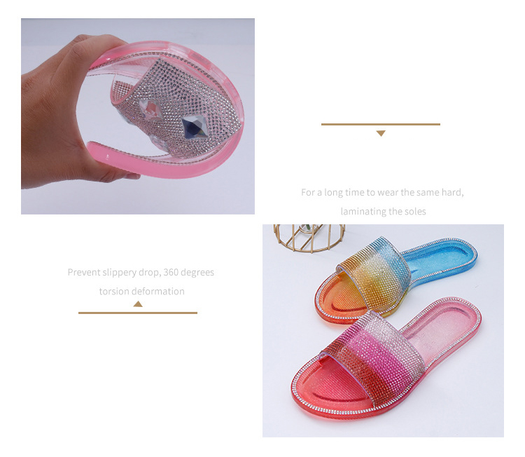 Summer Beach Slippers Ladies Crystal Rhinestone Sandals Women PVC Flat Slides Shoes