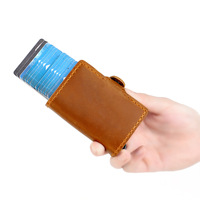 Penjepit Uang Kulit Asli Crazy Horse Full Grain Anti Maling RFID dari Aluminium Alloy Ganda Vintage untuk Kartu Nama