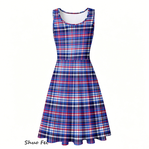 <strong>Women</strong> Sleeveless Skater <strong>Dress</strong> Classic Blue <strong>Red</strong> Plaid Print A-Line Sundress Preppy Style <strong>Tartan</strong> Mini <strong>Dress</strong> - Product Image 1
