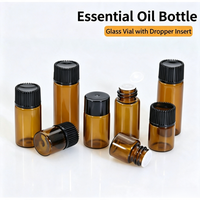 Flacon compte-gouttes vide en verre ambré de 1 ml, 2 ml, 3 ml, 4 ml, 5 ml avec bouchon à vis, réutilisable, anti-UV, pour échantillons d'huiles essentielles et cosmétiques