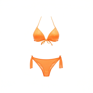Ensemble de bikini HDJ orange grande taille 44 46 48, maillot de bain à nouer sur les côtés avec cordon de serrage, couleur unie, tricoté en spandex et polyester pour femme - Product Image 1