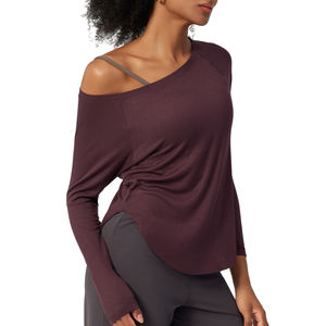 <span class=keywords><strong>T</strong></span>-shirt côtelé à manches longues pour femme, coupe ample, respirant et à séchage rapide, en Spandex/Nylon, idéal pour le yoga et la danse, toutes saisons, transfrontalier - Product Image 1