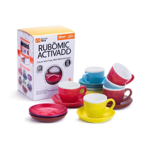 Set of 6 ceramic coffee <b>cups</b> with <b>saucers</b>, RUBY, assorted colors, Art. 44 - Product Image 2