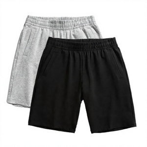 Shorts Bermuda décontractés pour hommes, couleur unie, taille élastique, en coton respirant avec poches, noir et gris - Product Image 1