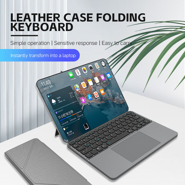 Portable Ergonomic Mini Foldable Touchpad Keyboard with Magnetic Keyboard Stand for Mobile Phones Laptops Tablets