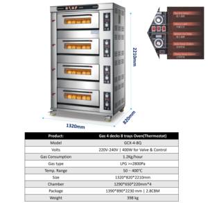 4 Decks 8 Bleche Edelstahl Etagenbackofen Kommerzieller Elektro-Industriebackofen Pizzaofen zum Verkauf - Product Image 2