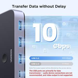 UGREEN USB-C 交换器 2 台电脑共享 4 个 USB 3.2 端口 10Gbps 适用于 PC/笔记本电脑 键盘/鼠标共享 带 2 条 USB-C 数据线 远程 - Product Image 3