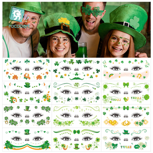 Conceptions de trèfle et de trèfle pour enfants et adultes, faveurs de fête de St Patty avec autocollants de tatouage temporaire de visage Saint Patricks Day - Product Image 1