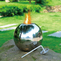 Chimenea de bioetanol con forma de bola de plata para jardín exterior de acero inoxidable