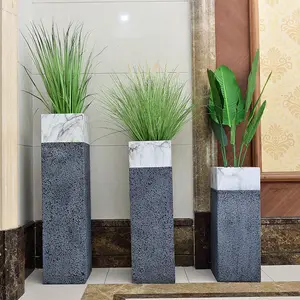 Modern New Fashion Wholesale Square Fiberglass Garden Pots Flower Planter Tall Vase