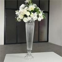Grand vase moderne en verre transparent avec grande trompette rayée centre de table décoratif pour mariage